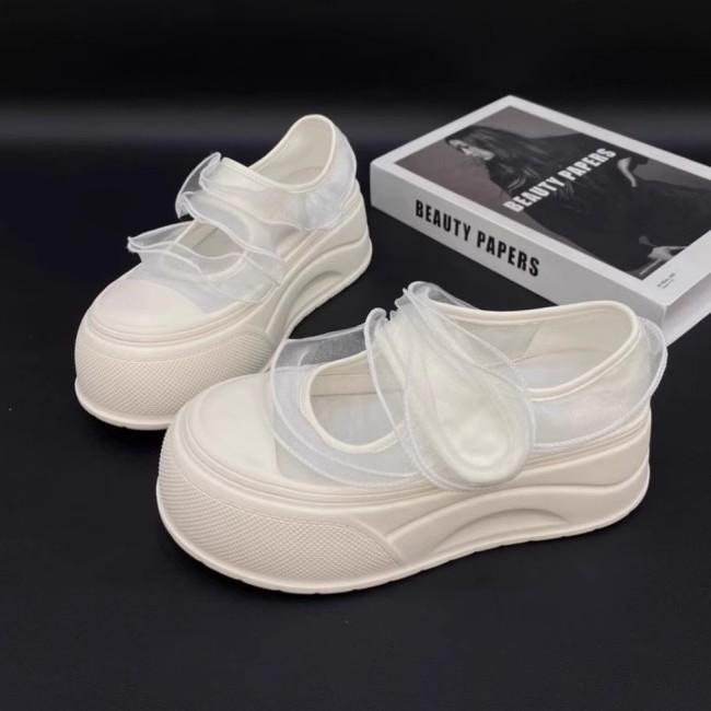New ballet lace organza net one word Mary Jane shell head white shoes bag head Mary Jane shoes