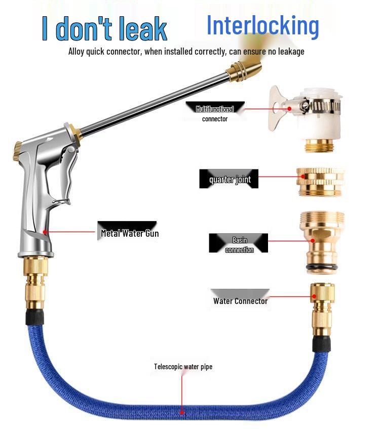 High-Pressure Telescopic Water Hose and Spray Nozzle for Car Wash and Garden Use