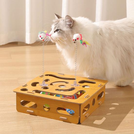 Cat Scratch Puzzle Box Cat Nail File Enrichment Box Interactive Self-Play Maze Box Scratcher for Indoor Cats Mental Stimulation