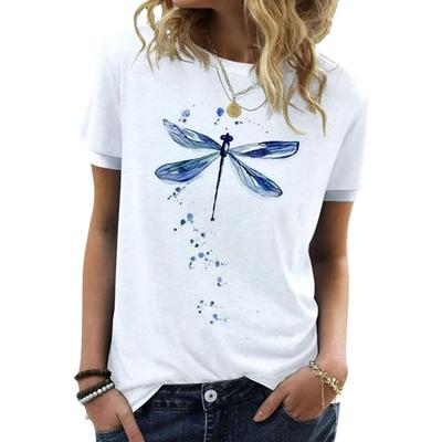 Women's Dragonfly Graphic Tees Trendy Casual Loose Summer Funny Cute Printed Short Sleeve Shirts Tops
