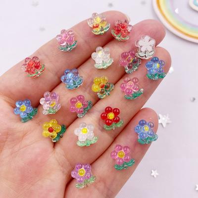 50ks Glitter Pryskyřice Barevné Mini Candy Barva A Flower Art Kamínky a ozdoby na nehty Flatback