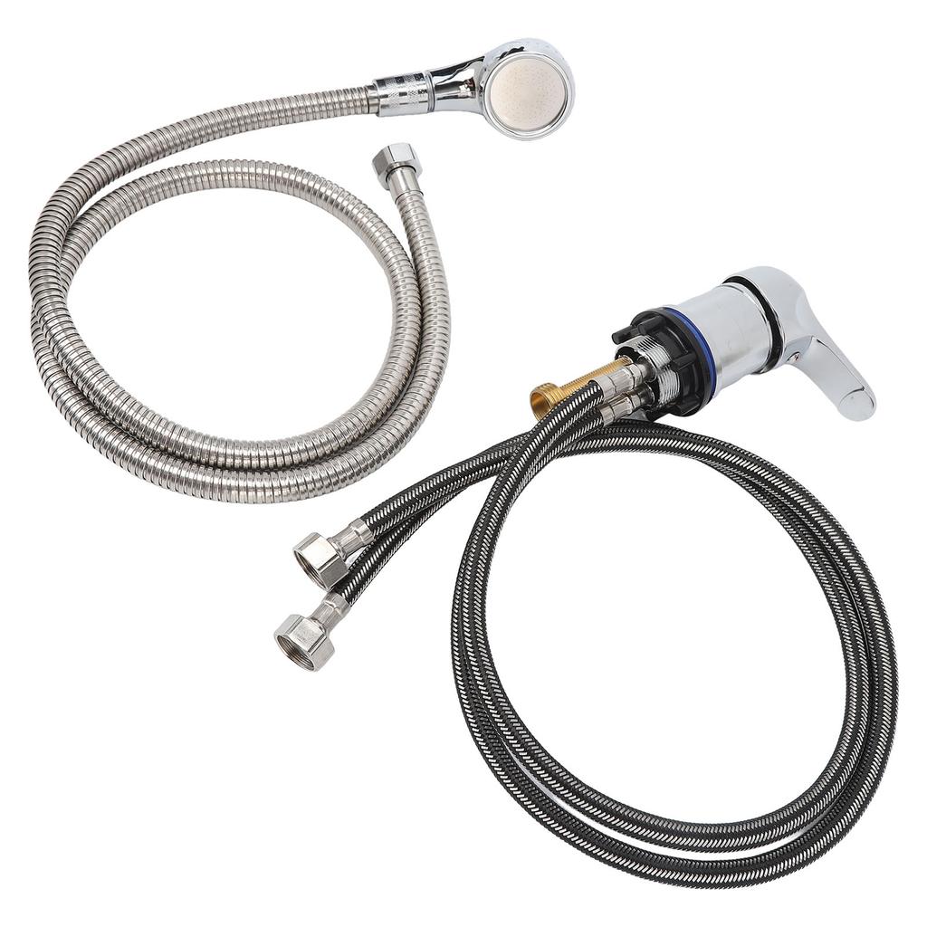 Grifo para Lavabo de Peluquería Mezclador de Agua Caliente Fría Kit de Rociador Tamaño M con Tubo de Grifo de 70 cm Manguera Suave de 120 cm