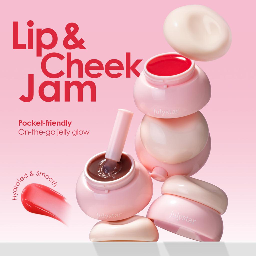 JULYSTAR 4pcs Jelly Lip Tint Set, Moisturizing Solid Lip Gloss for Lips & Cheeks, Multi-Use Hydrating Plumping Lip Balm Tinted Cheek Blush Makeup Gift