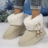 Damen Fellige Schneestiefel mit Schleife & Perlen, Plüschgefütterte Winterstiefeletten, Outdoor Knöchelstiefel auf Lager