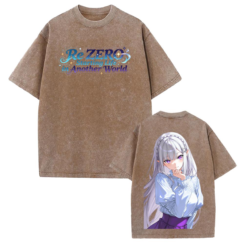 Hot Anime Re ZERO Emilia Kawaii Graphic Tee Men Women Short Sleeve Clothing Washed Cotton Tshirt Casual T-shirt Vintage T Shirt