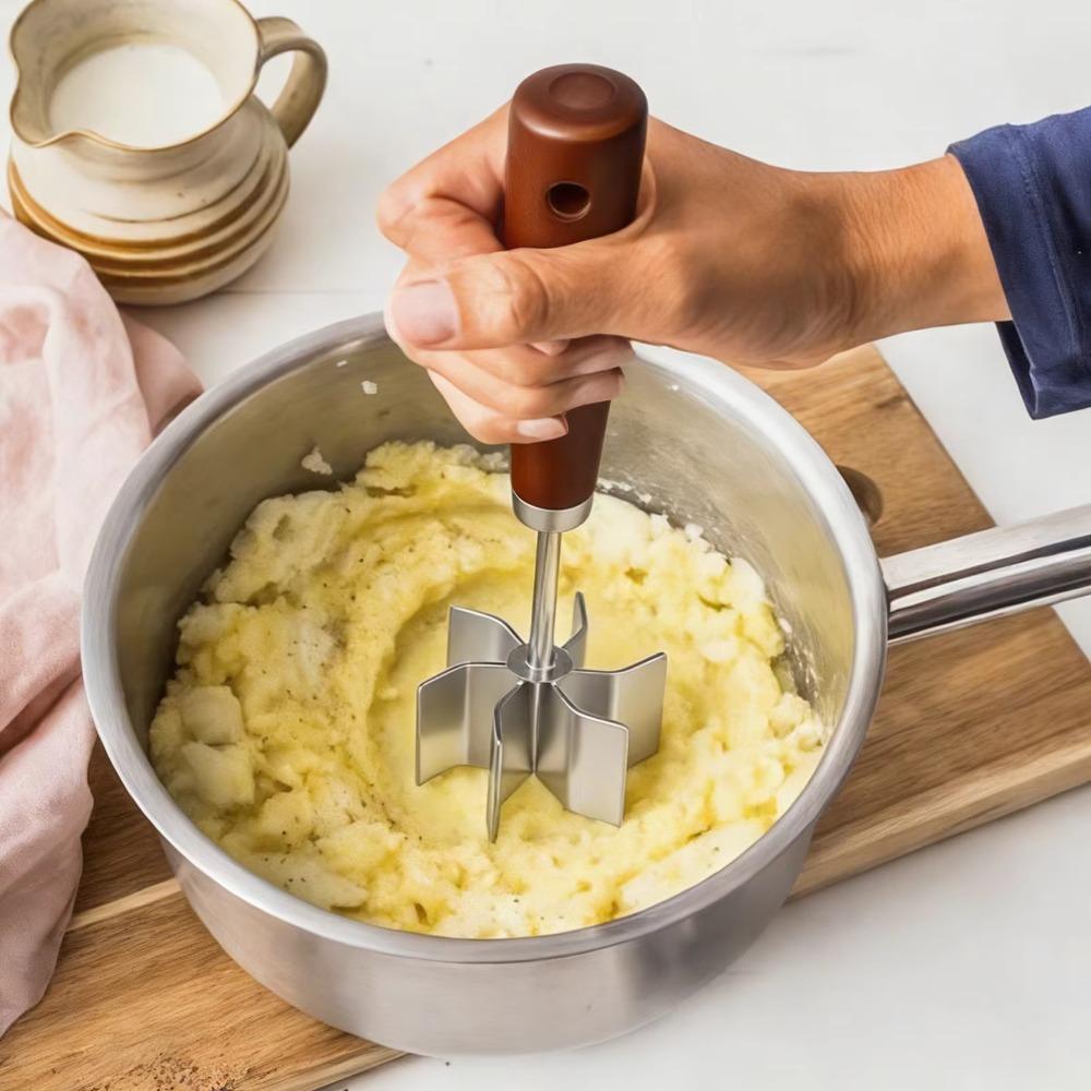 Stainless Steel Food Masher Wooden Handle Ground Beef Chopper Food Grinder Meat Patty