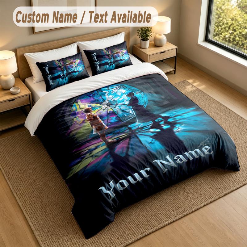3Pcs Bedding Set Custom Name Text, 1 Sheet 2 Pillowcases Home Bed DecorWednesday Addams