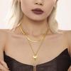 Qiong Yao 18K Gold Plated Stainless Steel Double Layer Heart Necklace with Water Ripple Chain