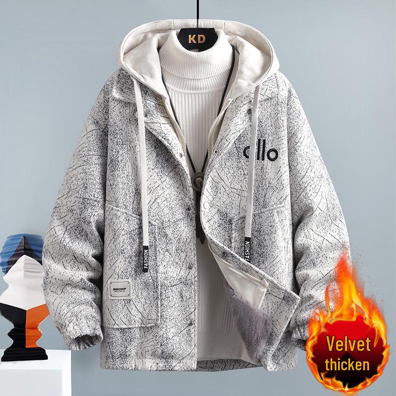 Trendiger zweiteiliger Mantel aus Kunstwolle mit Samtfutter für Herren