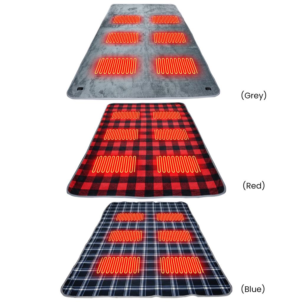 Intelligent 6-Zone Heating Pad Camping USB Heated Sleeping Mat 180cm*150cm Plush Electric Blanket for Car Outdoor Travel Hiking