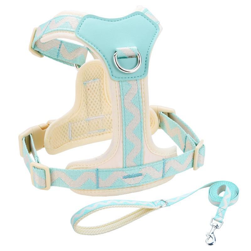 Adjustable Size Reflective Polyester Vest-Style Chest Harness Set Fashion Dog Leash Button Anti-Escape Pet Supplies Cross-Border