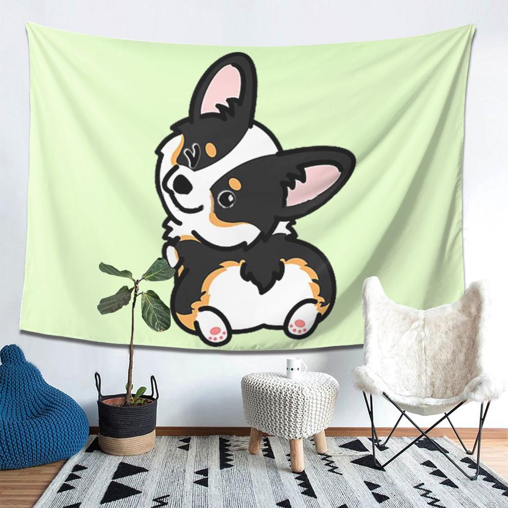 Black Tricolor Corgi Tapestry Decor Art Aesthetic Tapestries for Living Room Bedroom Home Wall Cloth Wall Hanging