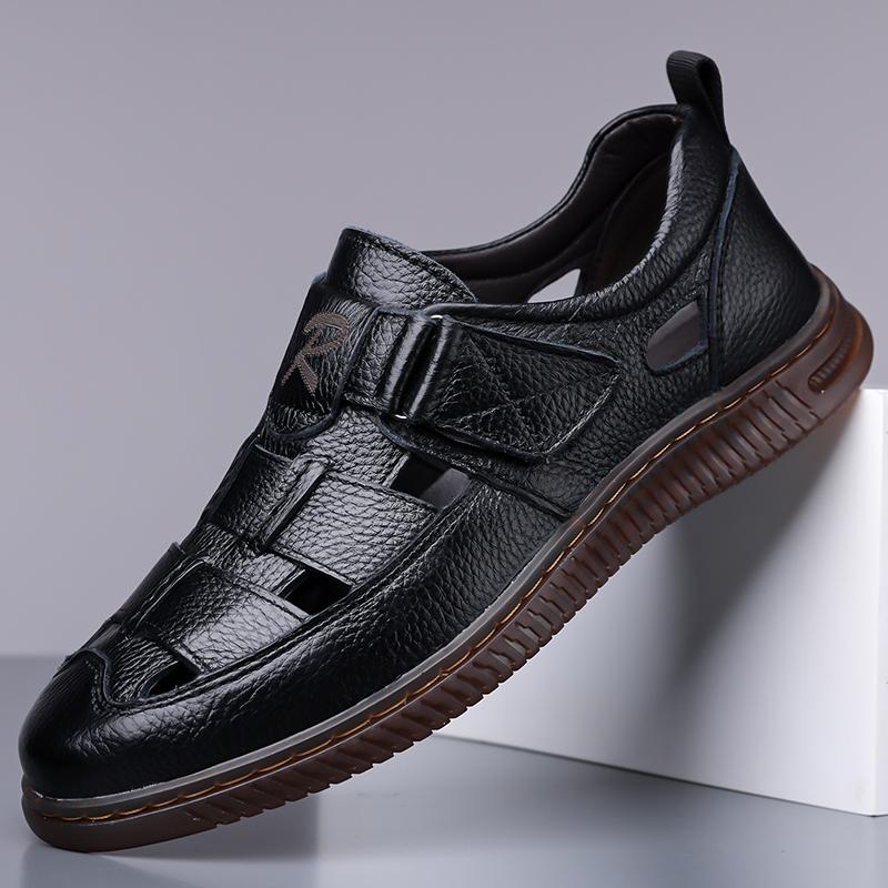 Fashion Summer Fashion Men Business Casual Sandals Comfort Breathable Mens Shoes Leather Outdoor Sandals Antiskid Beach Hollow Out Shoes