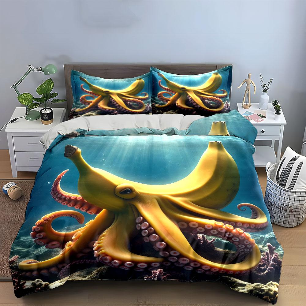 Underwater Banana Octopus Artwork Exquisite Three-Piece Bedding Set Gift For Kids And Adults