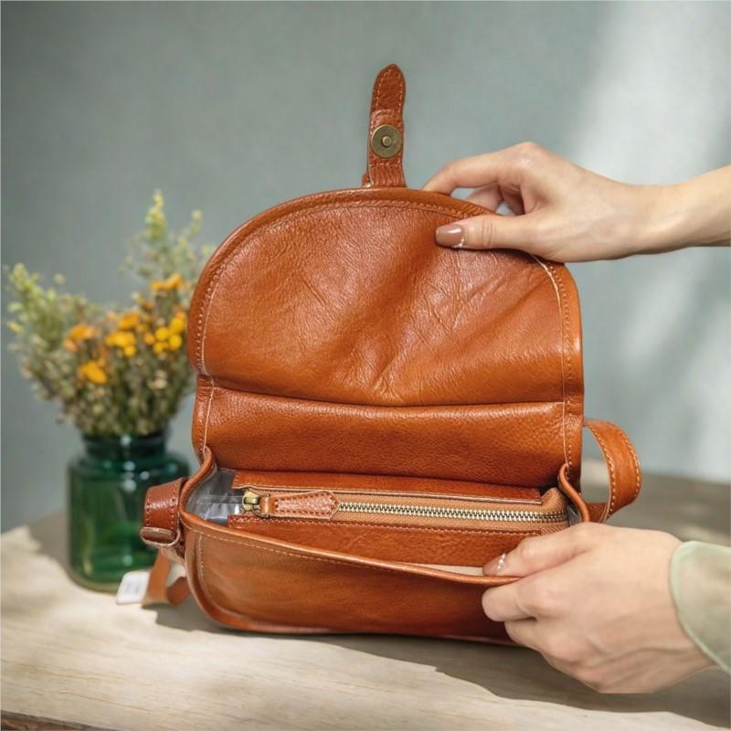 Johnature Retro Saddle Bag Soft Cowhide Crossbody Bag Genuine Leather Versatile Women's Shoulder Bag