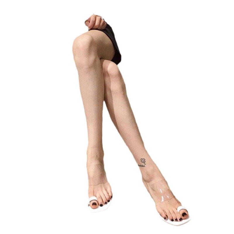 Internet celebrity transparent sandals female thick heel fairy wind 2025 summer new toe crystal high heel cool slippers outer wear