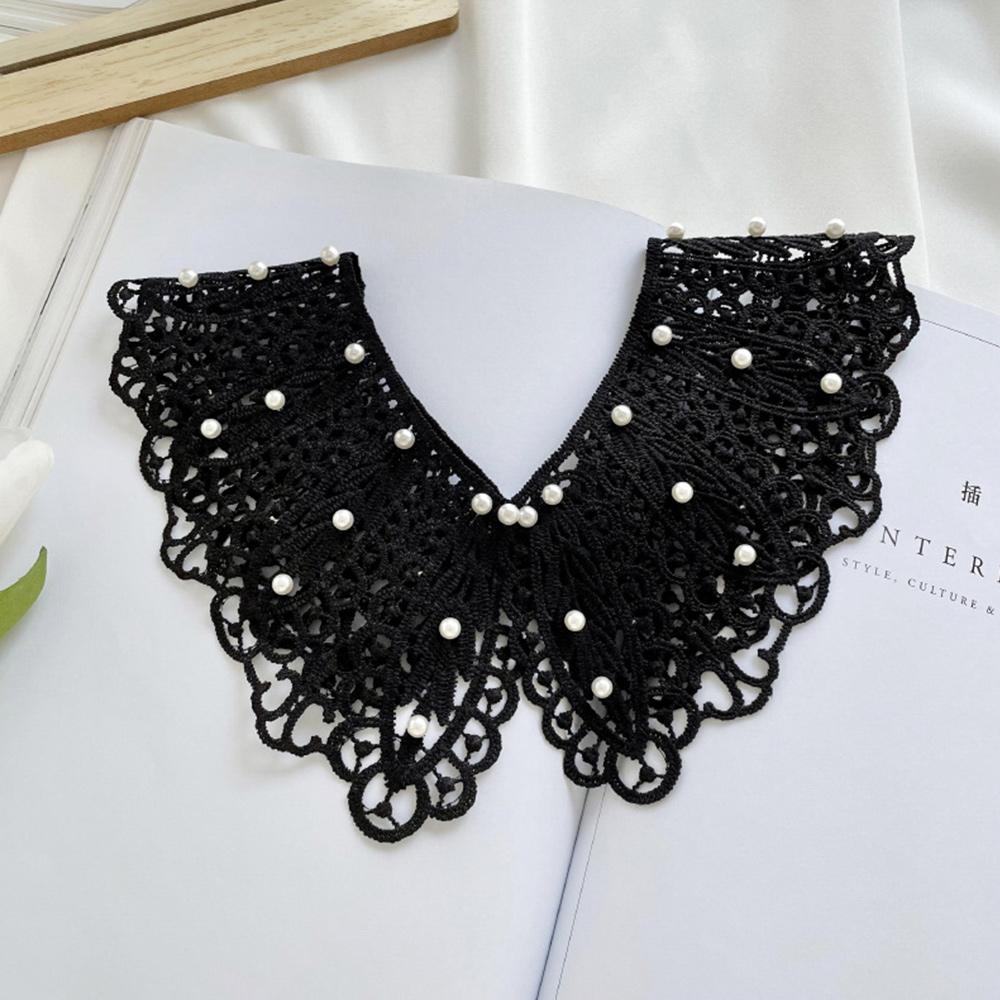 

Hollow Pearl Detachable Fake Collar Ladies Shawl Wrap Embroidered False Collar Clothes Accessory White Neckline For Shirts Dress