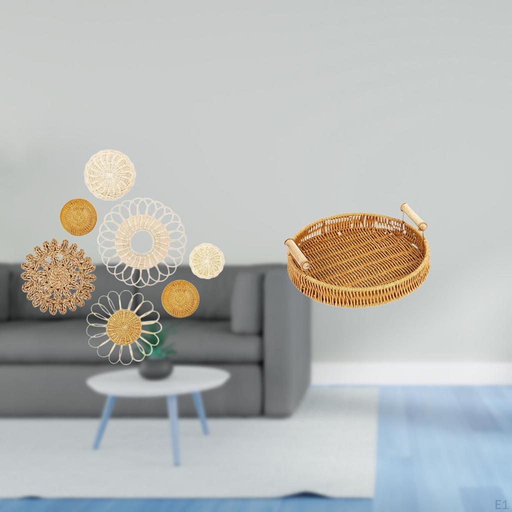 Rattan Woven Wall Art And Fruit Basket Decor for Tea Room Hallway Bedroom Porch Cafe Desktop Snack