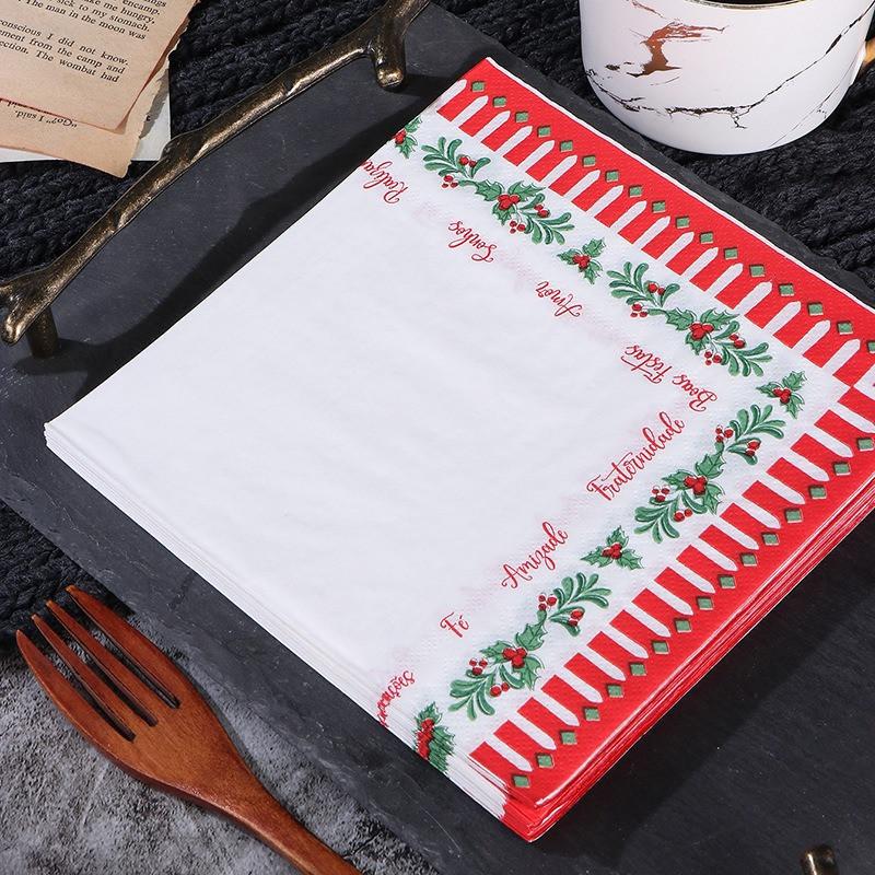 20Pcs/pack Christmas Series Printed Paper Disposable Table Dinner Napkin Tissues Xmas Party Decoration
