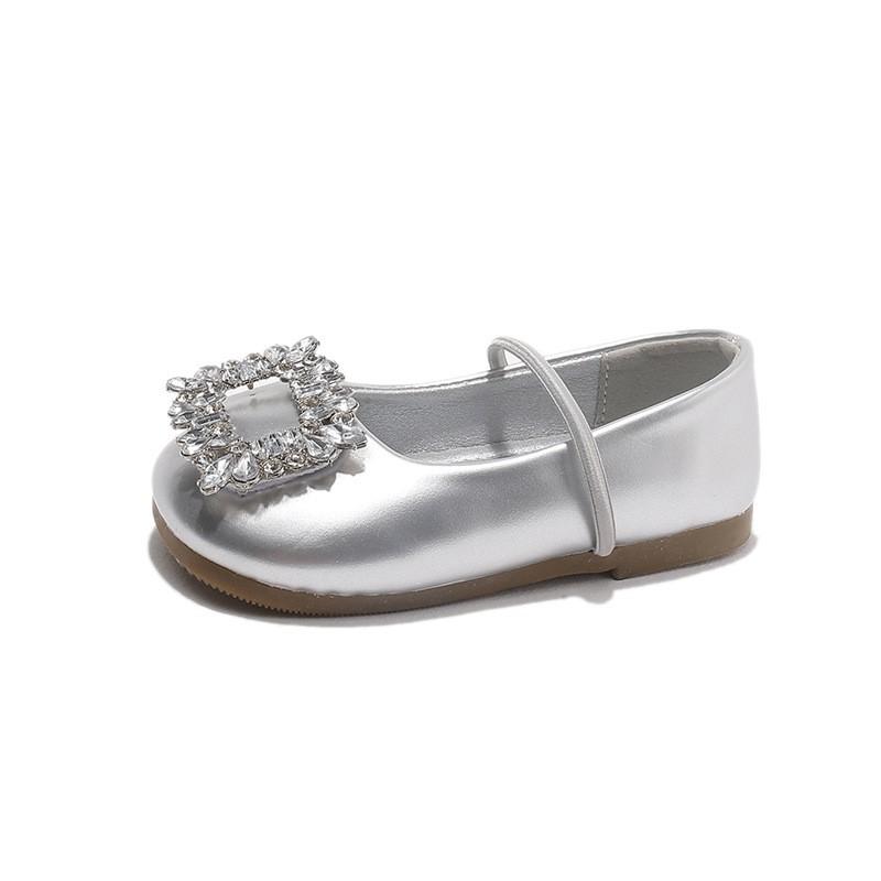 Girls Ballet Flats With Rhinestones 2026 Soft Sole Square Toe PU Shoes Kids Ages 3-8