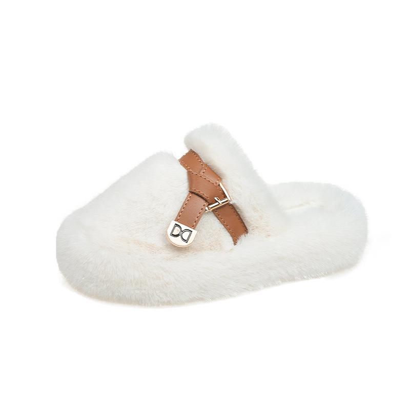 

Тапочки Mao Mao женская верхняя одежда 2025 новый осень и зима baotou Xiaoxiangfeng маффин толстая подошва одна педаль хлопковые тапочки 35