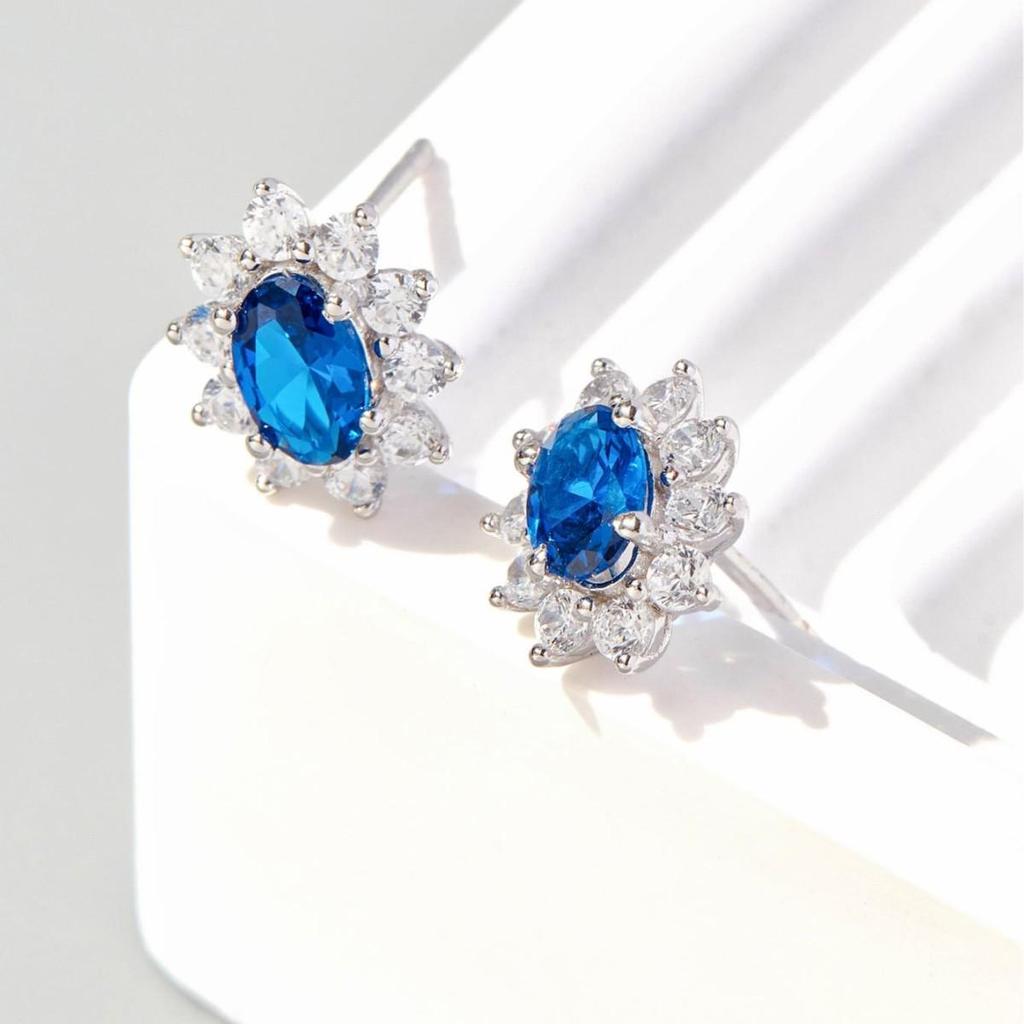 Zhou Hengfu Sterling Silver Cultured Sapphire Earrings - Elegant Light Luxury Design