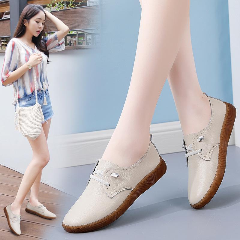 Women's Genuine Leather Slip-On Shoes - Autumn Soft Sole, Non-slip, Casual White Flats