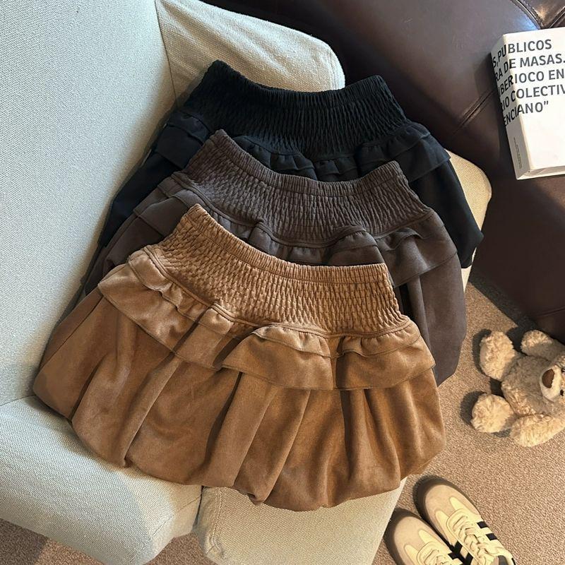High-Waisted Fluffy Velvet Cake Skirt - Autumn/Winter Women's Fashion