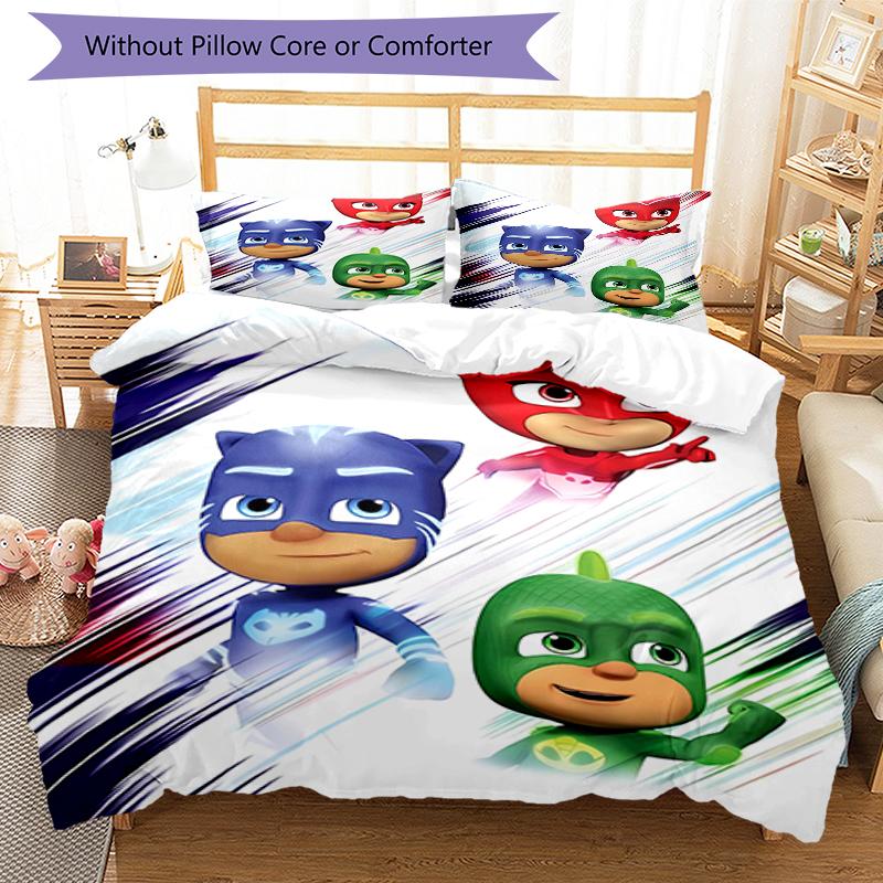 3pcs PJ Marks2 Design Cover Set - HD Printed Bedding with 1 Cover and 2 Pillowcases - Perfect for Home and Dorm Decor
