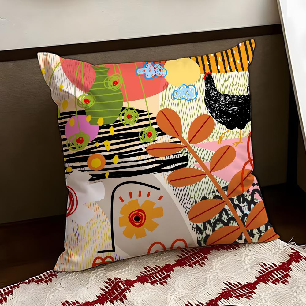 Rooster Doodle Art Cushion Cover Reversible Soft Durable Pillow Cover Home  Car MultiScene Use for Daily Comfort