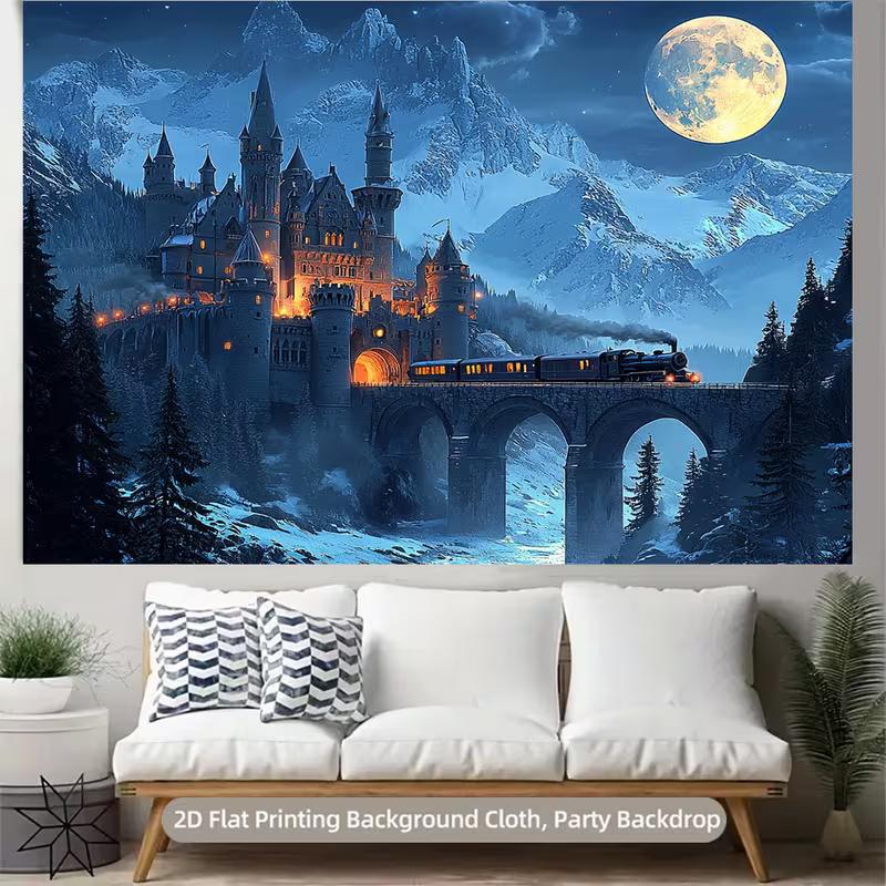 2D Hogwarts Style Winter Castle Magic Birthday Party Photography Backdrop Decor