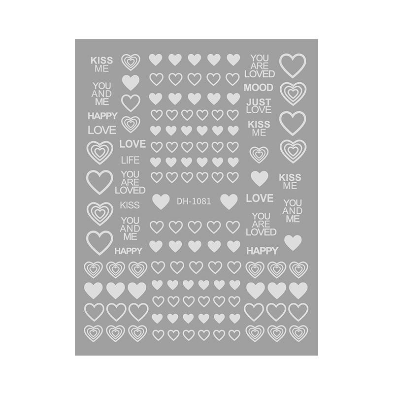 Redanco 3D Gold & Silver Heart Nail Art Stickers, Self-Adhesive Decals (DH-1082)