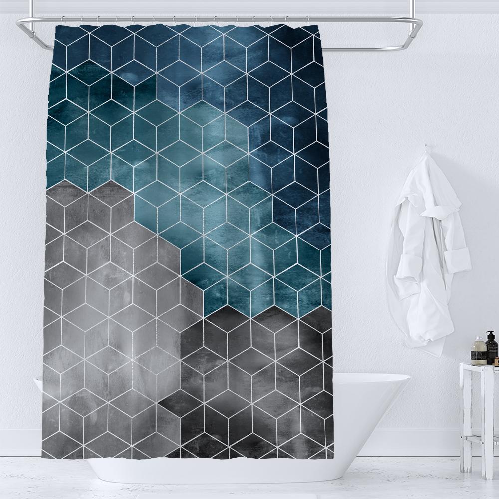 Hexagonal Geometry Bathroom Shower Curtain Waterproof Bathroom Curtains Polyester Bath Curtain Bathtub Bathing Cover with Hooks