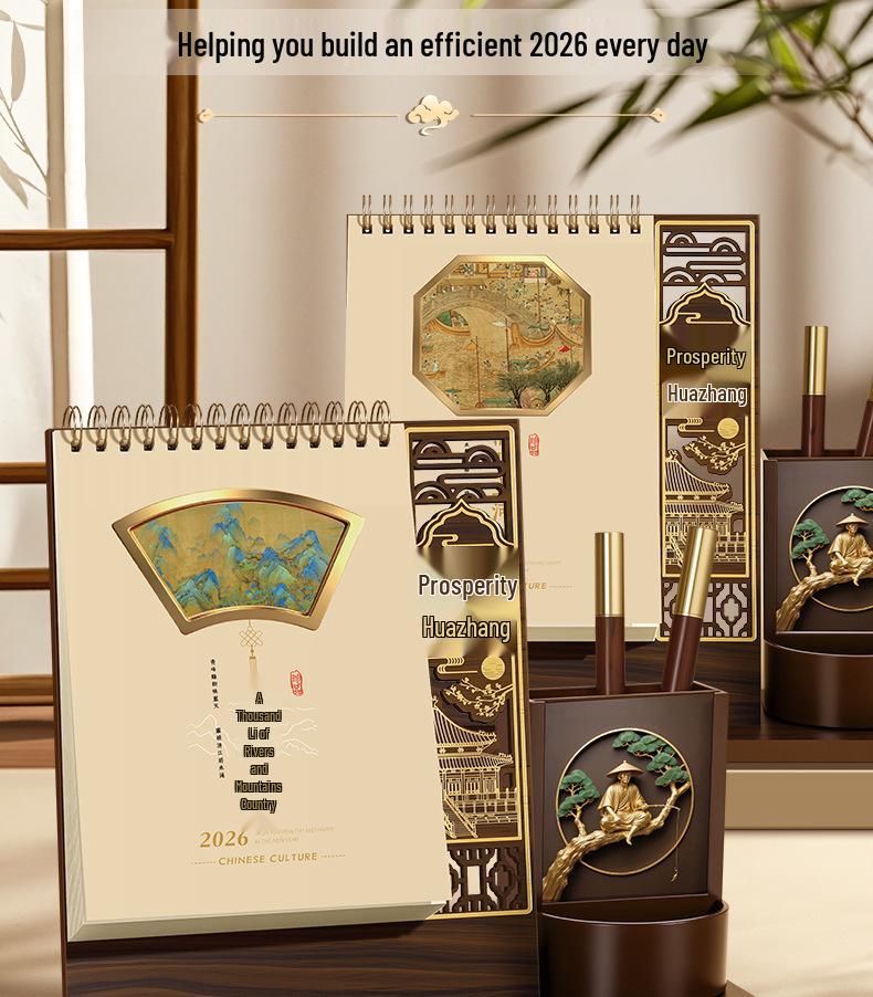 Customized 2026 Wooden Stand Enterprise Calendar – Creative Business Office Memo Gift Box