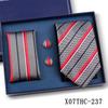 Men's Black Striped 3-Piece Gift Set: Hand-Tied 8cm Tie with Pocket Square & Cufflinks
