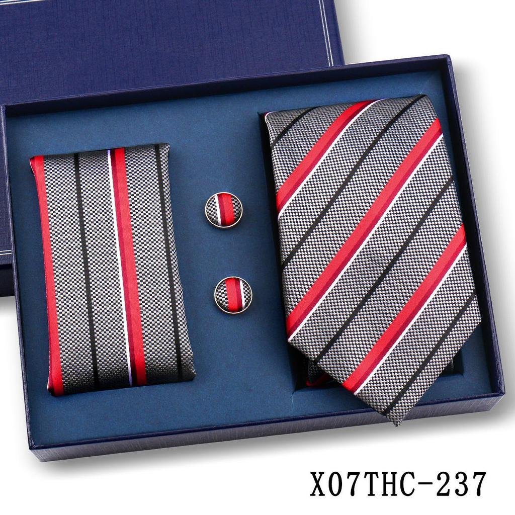 Men's Black Striped 3-Piece Gift Set: Hand-Tied 8cm Tie with Pocket Square & Cufflinks