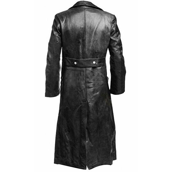 Men's German Classic WW2 Military Uniform Officer Black Real Leather Trench Coat