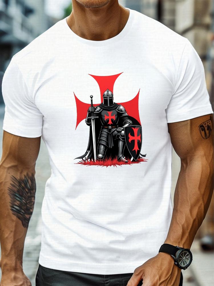 Medieval Knights and Templars Cross Unisexs Casual 100 Cotton Oneck Short Sleeve Printed Tshirt In Summer