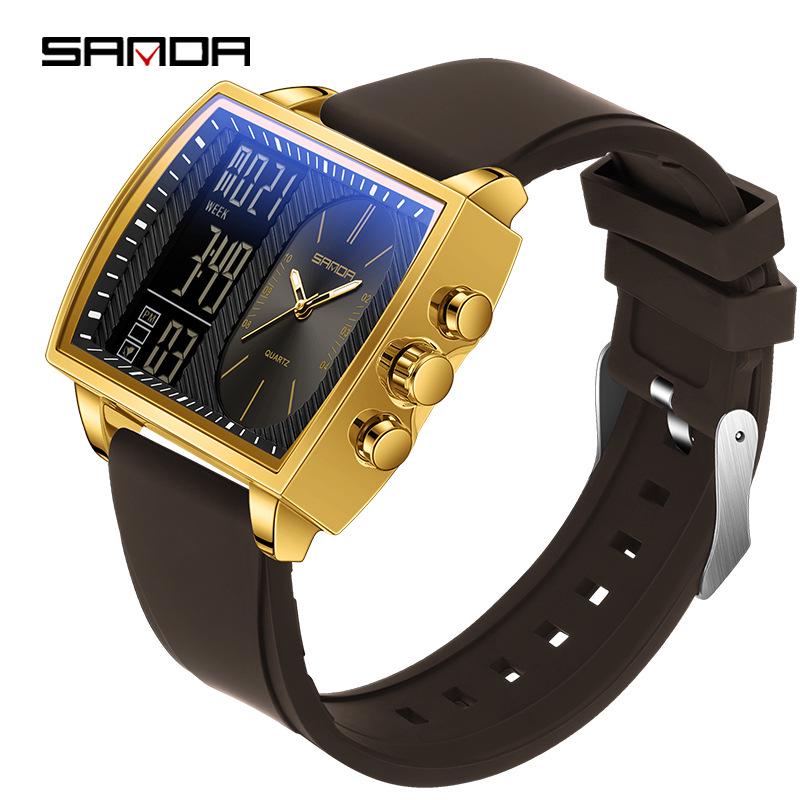 Sanda Men s Fashionable Multifunctional Dual Display Waterproof Luminous Electronic Watch