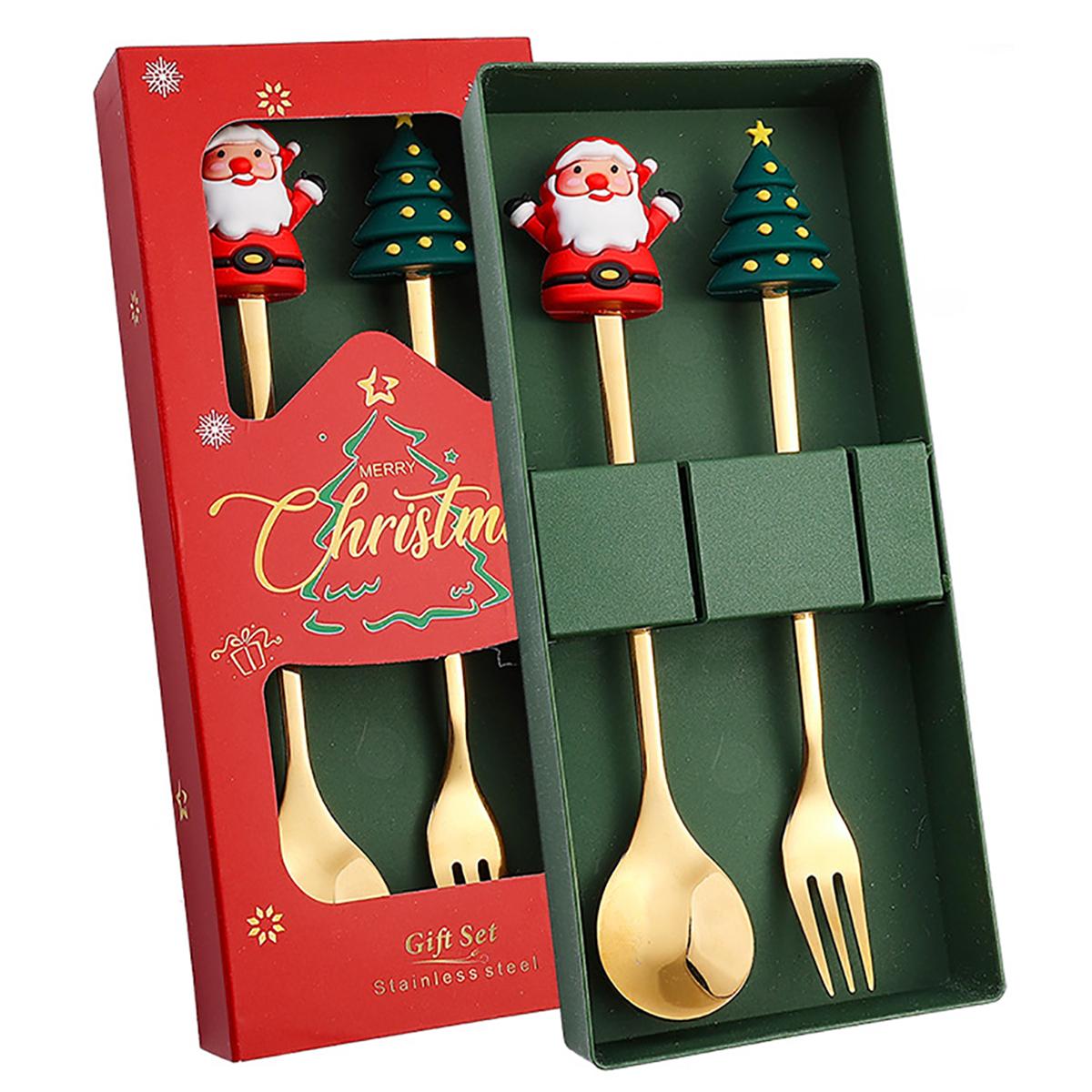 

2Pcs Fork Coffee Spoon Dinnerware Set with Gift Box Children Gold Cutlery Set Stainless Steel Flatware Western Kitchen Tableware