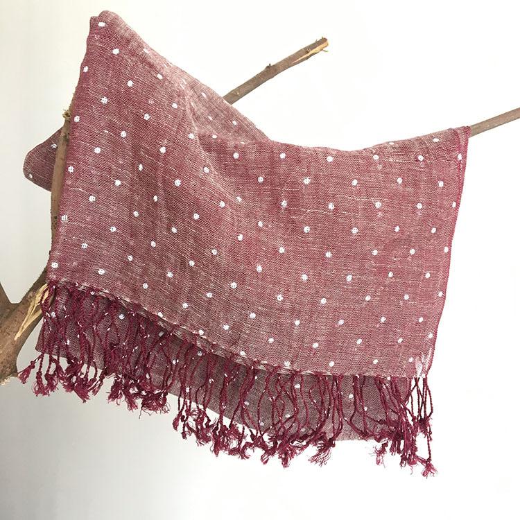 Navy Blue Printed Polka Dot Linen Scarf Thin Dual-Purpose Breathable Shawl Fashionable Versatile Silk Scarf Women