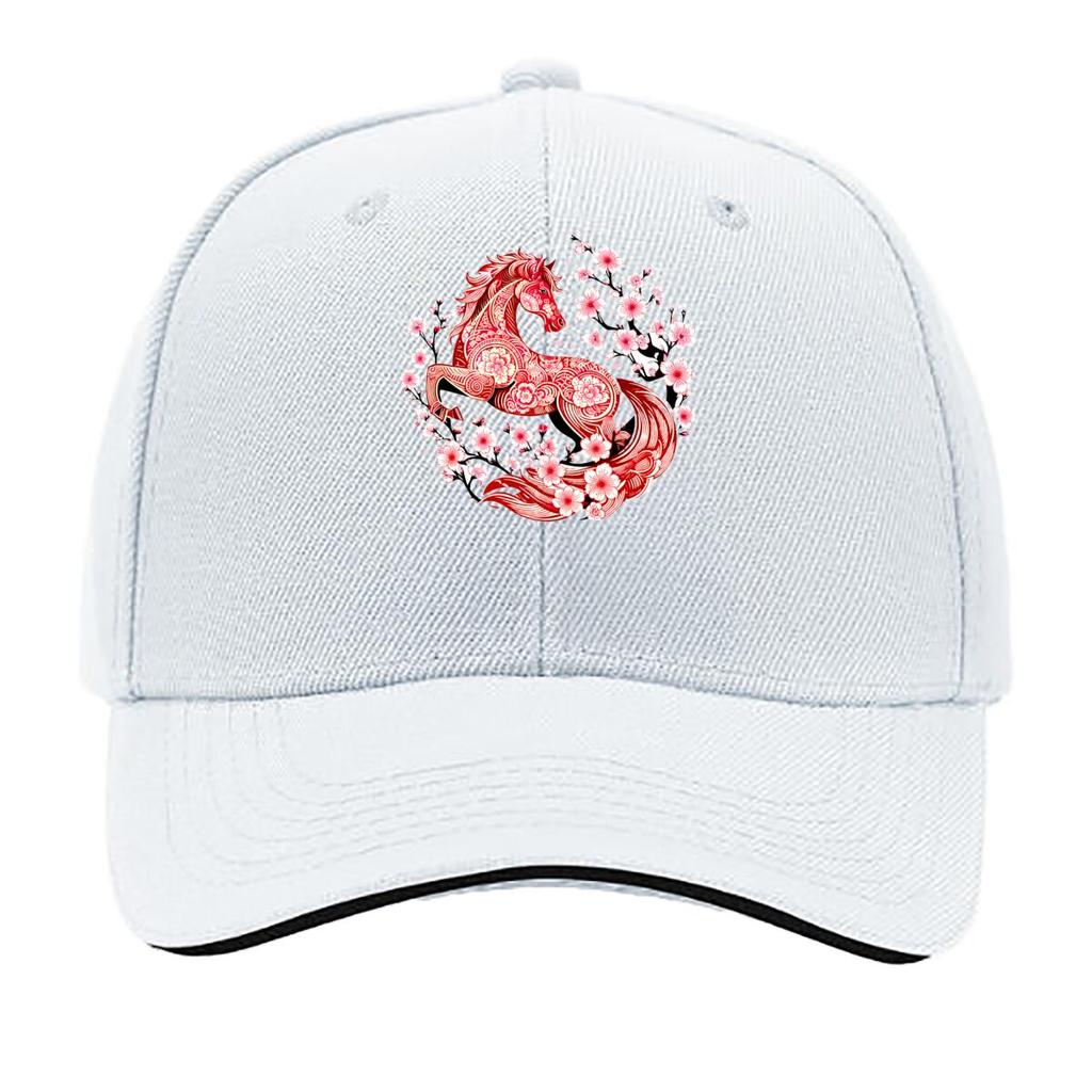 Lunar New Year Asian Horse Blossom Art Sandwich Baseball Cap Sun Cap Outdoor Workouts Hat