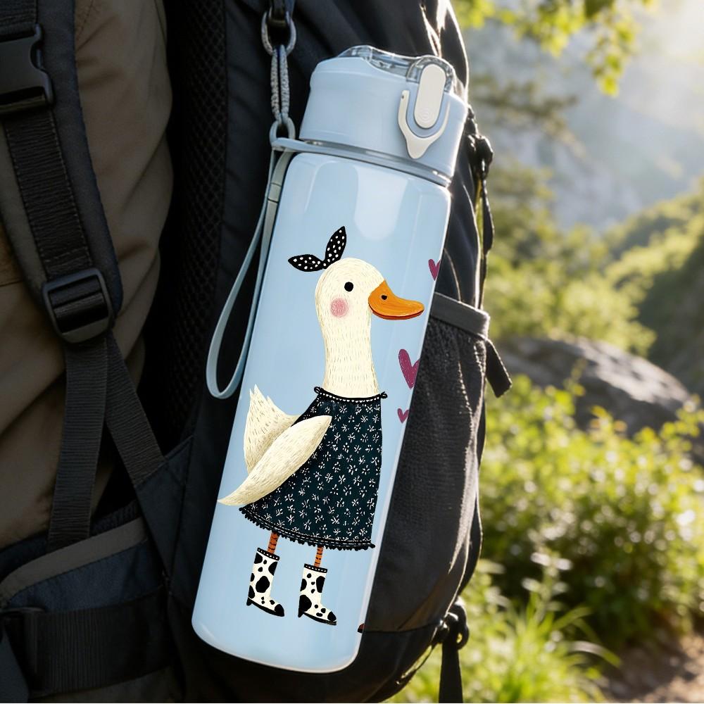 1PC Duck Couple Formal Cartoon 750ml Color Plastic Sports Water Bottle Leakproof Flip Straw Lid Suitable for Sports Office Home Use