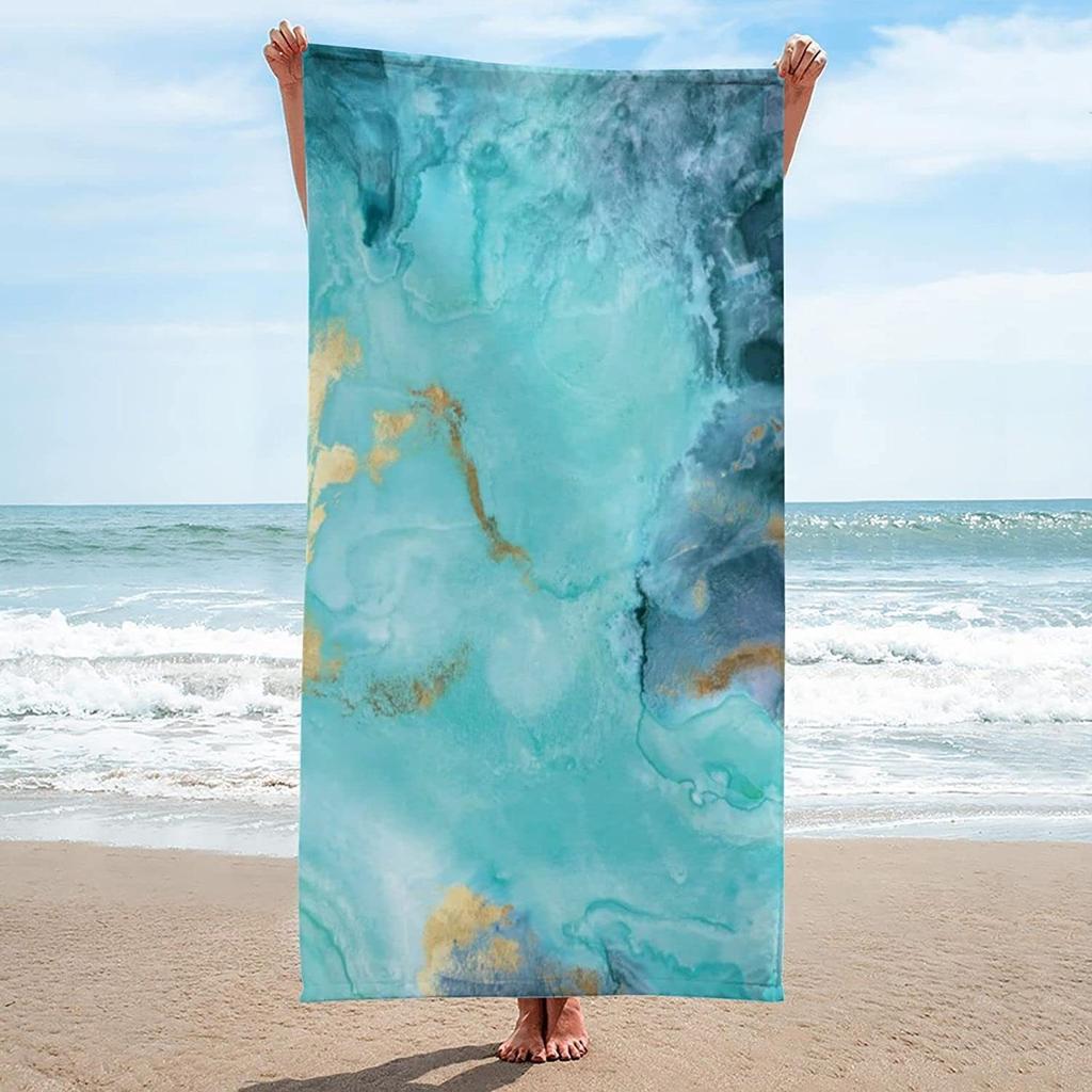Aqua Ink Swirl Gradient Art Pattern Lightweight Absorbent Pool Towel for Outdoor Beach Sunbathing and Daily Household Shower
