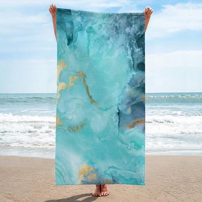 Aqua Ink Swirl Gradient Art Pattern Lightweight Absorbent Pool Towel for Outdoor Beach Sunbathing and Daily Household Shower