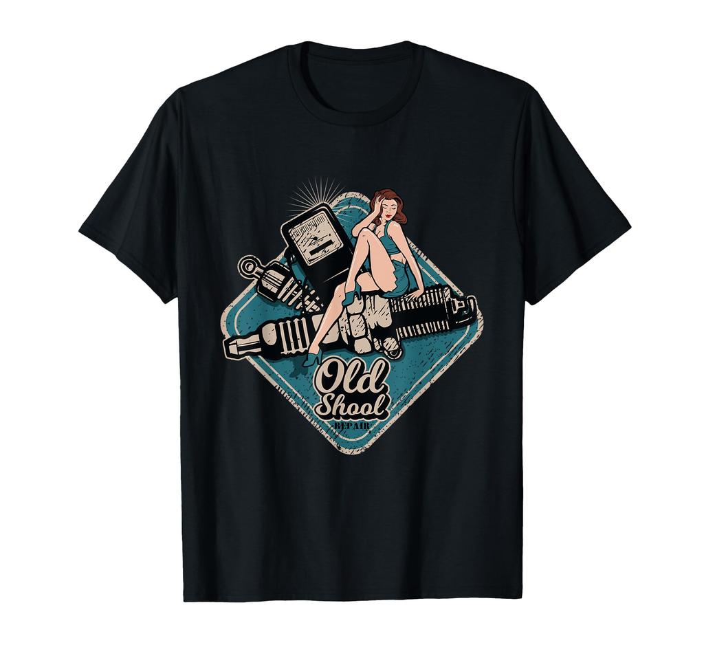 Rockabilly Pin-Up Girl Gas Station Old School Repair Rock T-Shirt