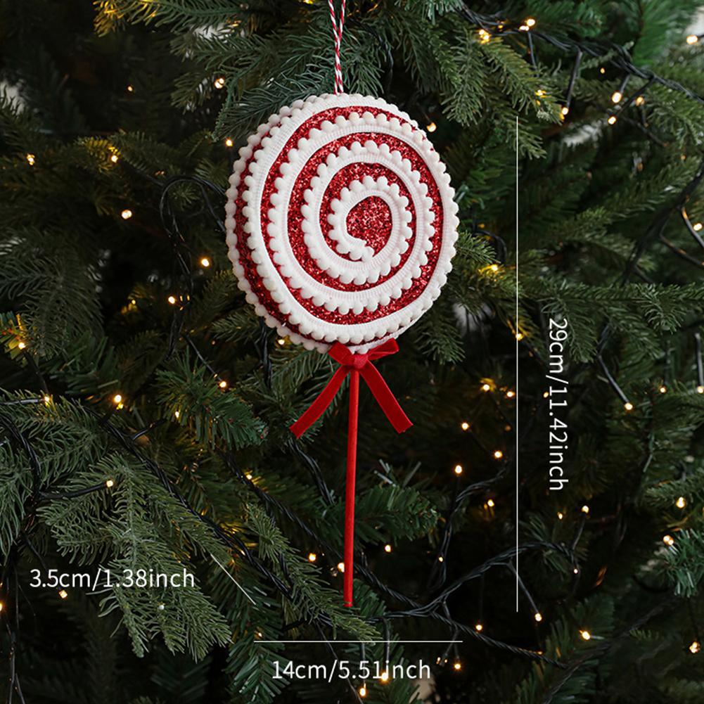 Sweet Christmas Tree Pendant Candy Cane Lollipop Christmas Ornament Red White Sparkling Candy Model for Home Party Deco