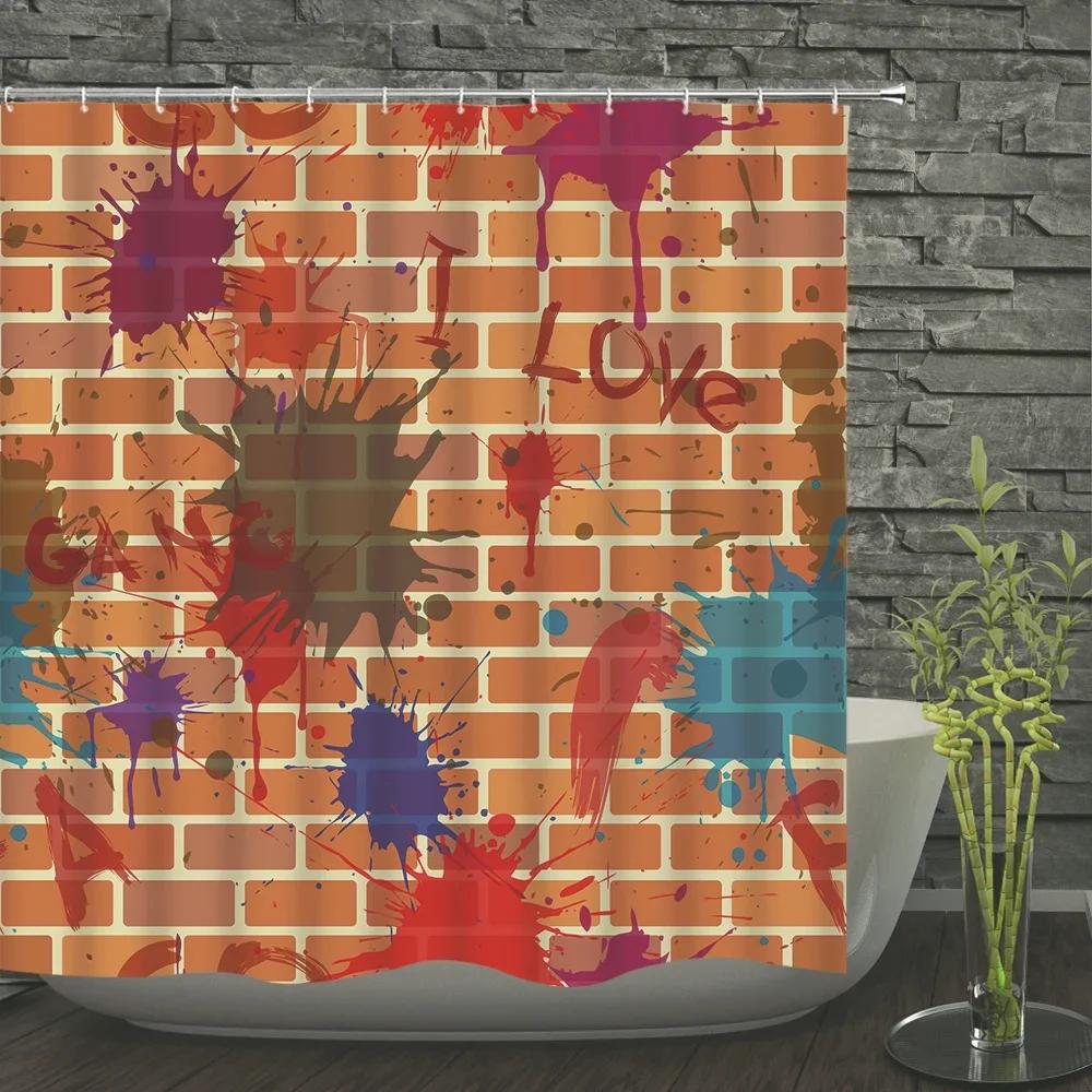 Old Brick Wall Shower Curtains Bathroom Curtain For Home Decoration Waterproof Polyester Fabric Bath Screen Curtain With 12 Hook