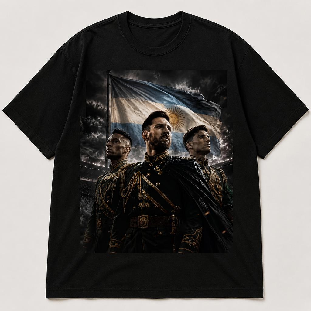 Lionel Messi Lautaro Martinez Julian Alvarez Argentina Flag Military Graphic Cotton Unisex Football Fan Short Sleeve Tee