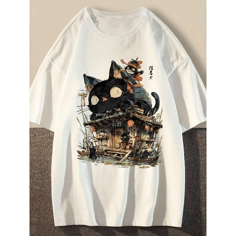 European sizes Star Flourish OBM Printed Pure Cotton Short Sleeve T-shirt, Casual Crew Neck T-Shirt with Funny and Cute Cartoon Pattern Print